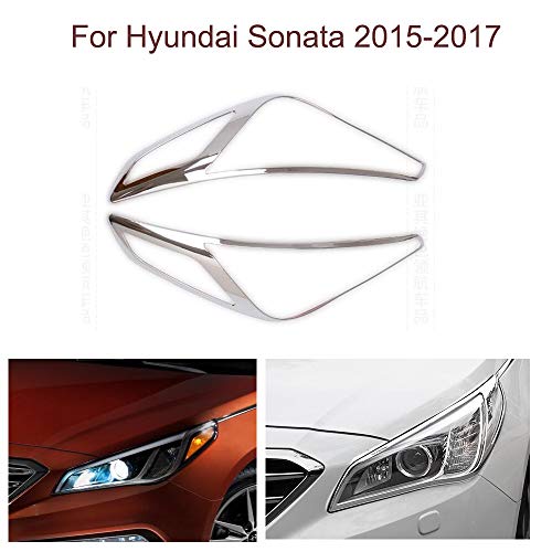 Yingchi 2Pcs ABS Chrome Front Headlight Lamp Cover Trims Bezel Frame For Sonata 2015 2016 2017