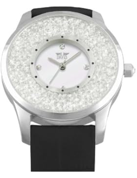 Davis 1783 - Damen Strass Uhr Kristall Swarovski Ziffernblatt Weiß Armband Leder Schwarz