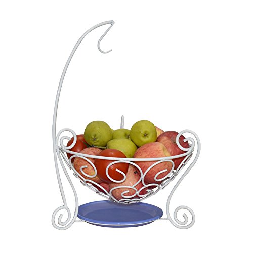 Iron Art Fruit Platter Stylish Fruit Basket Dried Laver Banana Hooks, White Hook Basket
