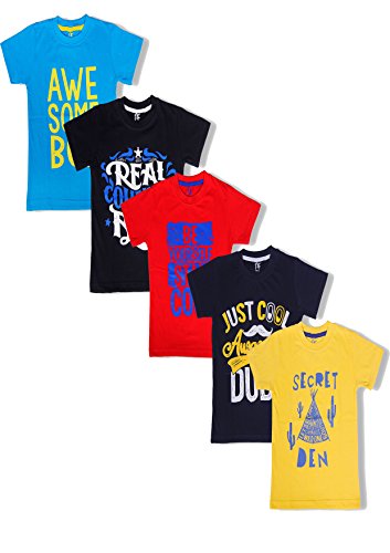 T2F Kids Boys T-shirt (Pack of 5, Red-Black-Yellow-Blue-Navy) RS.680 (76.00% Off) - Amazon T2F Kids Boys T-shirt (Pack of 5, Red-Black-Yellow-Blue-Navy) RS.680 (76.00% Off) - Amazon