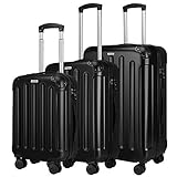 Amasava Set de 3 Valises Rigides Légeres à 4 roulettes,Valise ABS, Bagage Rigide Résistante pour Voyages Taille Moyenne 55cm/40L,65cm/65L,75cm/101L,Noir