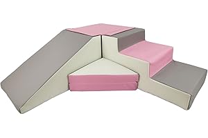 VELINDA Conjunto tobogán de 4 Bloques para Jugar para niños jardín de Infancia (Color: Blanco,Rosa Claro,Gris)