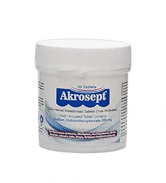 Akrosept Tablets for Surface & Objects Disinfection and Sanitization - Prepares 100-250 Litres of Disinfecting Solution