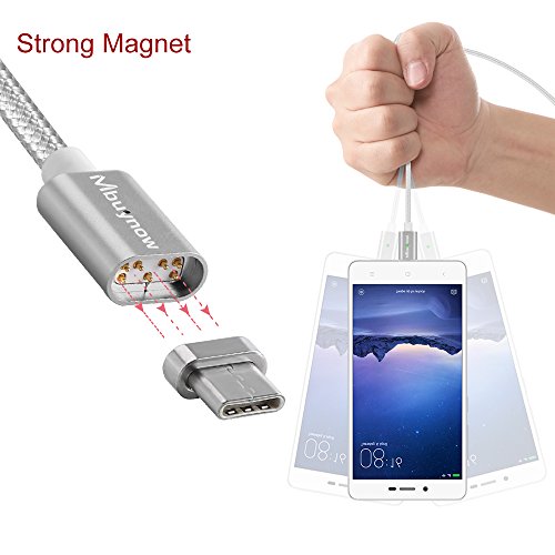Mbuynow Type-C Chargeur USB C  ble Magn  tique 3A Nylon Tress   de donn   charge rapide pour Samsung Galaxy S8   S8 Plus  nouveau MacBook Pro  Google Pixel et autres Appareils Type C  Argent 