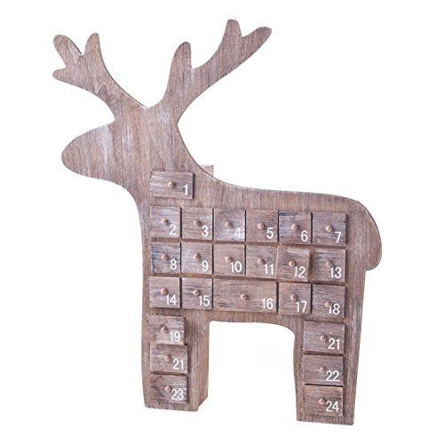 Gisela Graham Natural Wooden Reindeer advent Calendar 40cm