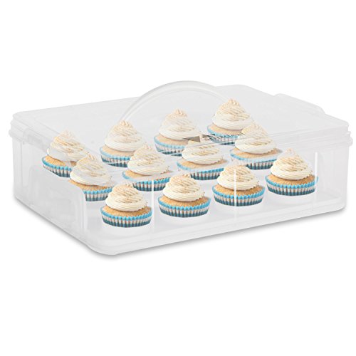 amzdeal 3 Etagen Kuchentransportbehälter 36 Cupcakes Behälter Tragbarer Transportbox für Kuchen, Cookies, Torten, Muffines Weiß - 4