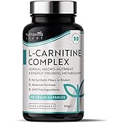L-Carnitine Complex - High Strength Capsules with Added Riboflavin, Biotin, Chromium, Vitamin D, B3 &amp; B6 - Macronutrient &amp; Energy Yielding Metabolism - 150 Vegan Capsules - Made in the UK by Nutravita