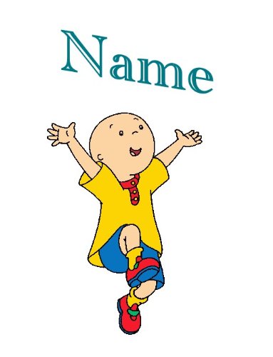 Bügelbild Caillou mit persönlichem Namen plus 1 kleines Gratis Bild zum Üben; für helle Textilien