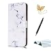 Produktbild iPhone 6S Plus Hülle,iPhone 6 Plus Ledertasche, TOUCASA® Premium PU Leder Flip Wallet Marmor Stein Musterdesign mit Full Body Protective Klassische Magnetverschluss Slim Folio Book Style Standfunktion Shell Case für Apple iPhone 6S Plus/iPhone 6 Plus + Gratis Touch Stylus Pen & Staubstecker-Weiß