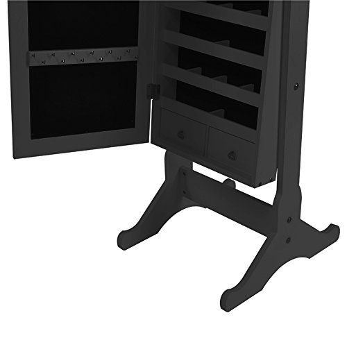 SAILUN® Schmuckschrank Spiegelschrank Standspiegel Schrank mit Spiegel, Regale Aufbewahrung für Ohrringe, Halskette, Broschen, Armbänder, Ringe, Kosmetik (Schwarz, A Type) - 4