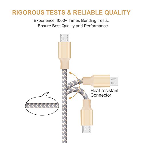 Ulinek Micro USB Kabel 2Pack 2m Datenkabel Ladekabel Verbindungskabel Nylonummantelung, Lebenslange Garatie, umflochtenes verwicklungssicheres Ladekabel für Android Samsung HTC Nokia Sony LG Blackberry und mehr. (Gold) - 4