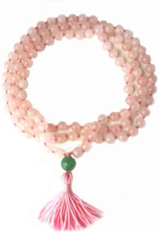 Mala Rose Quartz Green Guru Bead Hand Knotted 108 Bead Prayer Mala