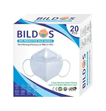 Bildos N95 Melt Blown and Non-Woven Fabric Reusable & Washable Face Mask For Men, Women, Boys and Girls (White, Pack of 20, Without Valve)