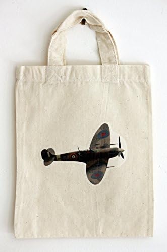 HandmadeSmall Cotton bag, Spitfire Motif, Party or Gift bags, Re-usable (21cm x 26cm).