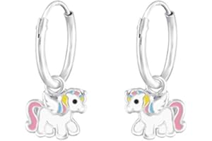 LA ROSA PRINCESA LRP - Rainbow love Licorne Boucles d'oreilles Créoles - Unicorn en argent 925 cheval pour enfant fille