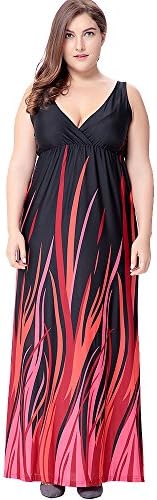 ONECHANCE Women Sleeveless Deep V Neck Floral Maxi Long Dress Plus Size Color Black Size 56/28