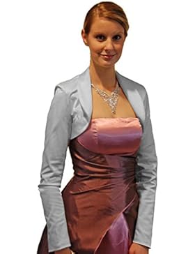 Satin Bolero silber langarm, abgerundetes Revers, kurzer Schnitt