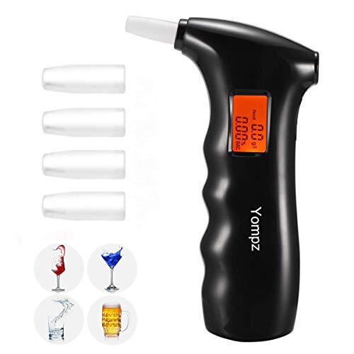 Yompz Alcoholimetro Digital Homologado, Profesional Alcoholímetro Portátil Alcoholímetro Respiratorio Digital Portátil con Pantalla LCD Incluye 5 Boquillas, Semi-Conductor de la Tecnología de Sensor