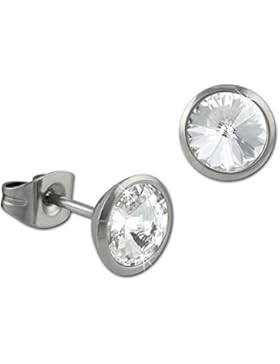 Amello Ohrstecker rund Edelstahl Swarovski Elements weiß Ohrring Edelstahlschmuck Stainless Steel ESOS07W