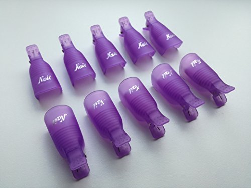 10 Maniküre Klammern Clip für Fingernägel Remover Wraps Nagellackentferner CND Shellac und Bluesky (lila)