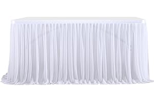 CREATCABIN Table Skirt 6Ft White Table Skirt Tulle Desk Skirts Birthday Display Dessert Table Cover Wedding Tablecloth with Adhesive Tape for Princess Birthday Party Home Decorations Photography Props