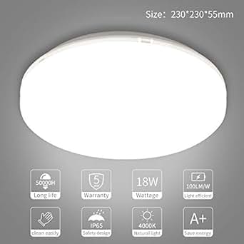 Sungny Led Ceiling Light 18w 1500lm Waterproof Ip65 4000k Natural