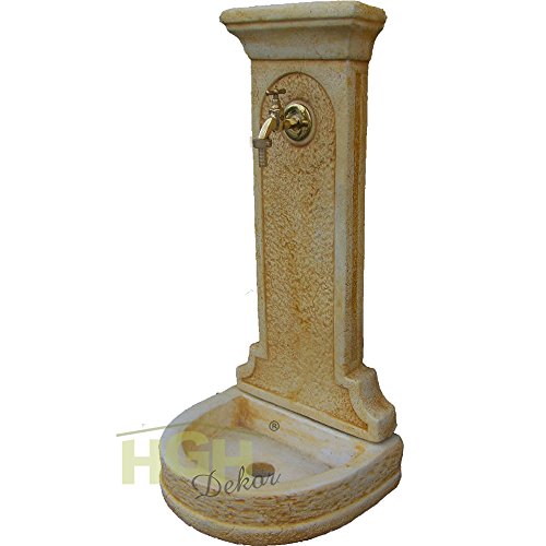 Wandbrunnen Florenz I Becken Wandteil Wasserhahn Steinfigur Gartendekoration Wasserstelle Zapfsäule (ocker patiniert)