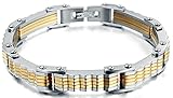 AMDXD Heren-Armband 18K Vergoldet Edelstahl Silber Grob Hochglanz Magnet Panzerarmband Länge 21.8CM