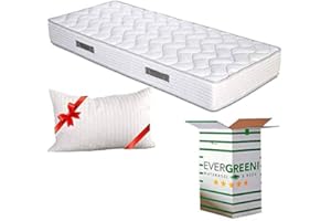 EVERGREENWEB MATERASSI & BEDS EVERGREENWEB - Materasso Singolo in Waterfoam 80x190 Alto 20 cm con Cuscino Memory Foam GRATIS, Ortopedico, Rivestimento Bianco Effetto Massaggiante Antiacaro, per Tutti Reti e Letti Singoli, Fashion