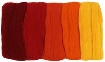 Rayher 5365200 laine mérinos €“ laine à feutrer super fine, peignée €“ 100% laine de mouton pour le feutrage des vêtements & accessoires de déco €“ 19 mic, 10 g x 5 coloris aux tons rouges et jaunes