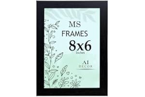 AI Decor 8x6 Inch Black Picture Frames (20.3x15.2 cm) Poster Frame - Clear Acrylic Display Poster MDF Wooden Portrait/Panoramic - Flat Wall Mount Hang Hooks & Free Tabletop Stand
