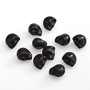 Forever Yung 20pcs/lot in Bulk 10mm Black Turquoise Skull Beads for Bracelet Jewelry Making