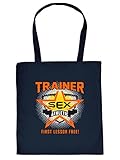 Henkeltasche Tote Bag, Must-have, Stofftasche, Geschenk, hardcore sex-fun Spaßmotiv Ü18 - TRAINER SEX - Navy-Blau