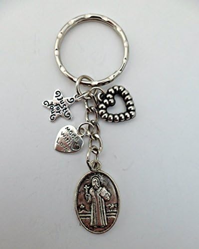 Patron Saint Keyring St Benedict of Nursia Pendant Love Heart