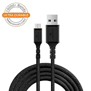 Amkette Tough Pro Micro USB Durable Braided Fast Charging Cable - 4.92 Feet (1.5 Meters) - (Black)