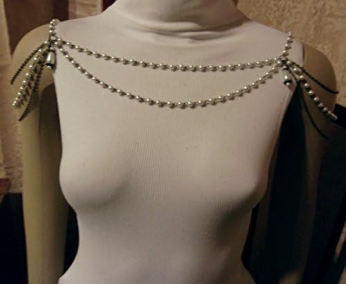 Bronze and White Multi Strand Pearl and Chain Bridal Wedding Shoulder Necklace