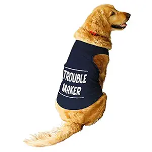 Ruse.Pet Troublemaker Round Neck Sleeveless Vest Tank T-Shirt/Tees for Dog Clothes Summer Apparel./Large (Full Grown Desi/Stray, Doberman etc.)