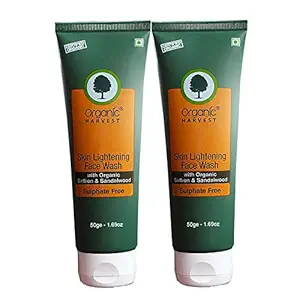 Organic Harvest Skin Lightening Face Wash for daily use | Reducing the Dark Spots | Whitening, Brightening the Skin Complexion for women, girls, men| Paraben & Sulphate Free - 50ml (Pack of 2)