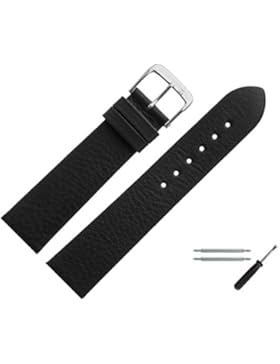 Uhrenarmband 19mm Leder Schwarz Matt - Inkl. Federstege / Werkzeug - MADE IN GERMANY - Ersatzband Aus Echtem Yakleder...