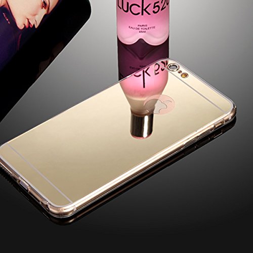 iPhone 6 Plus Hülle, iPhone 6S Plus Spiegel Hülle Mirror Case, Ukayfe Spiegel TPU Schutzhülle Silikon Handyhülle Tasche Case Cover für iPhone 6/6S Plus Gold Plating Silikon Schutzhülle Luxus Glänzend Shiny Kristall Strass Rahmen Slim TPU Handy Gehäuse Hülle Ultradünnen Weiche Soft TPU Telefon-Kasten Handyhülle Mirror Spiegelnd Make Up Protective Case Cover Bumper für iPhone 6/6S Plus 5.5 Zoll- Gold - 5