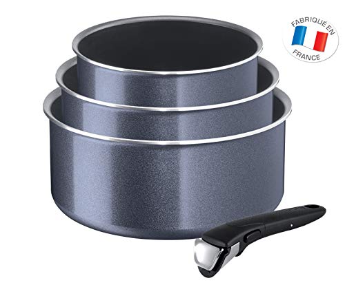 Tefal-L2319302-Ingenio Elegance Lot de 3 casseroles 16/18/20 cm + 1 Poignée Gris Pailleté Tous Feux sauf Induction
