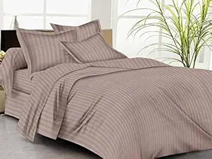 OWN WAY Plain Stripe Bedsheet for Double Bed Living Room Hotel Cotton King Size (108 inches x 108 inchs) with 2 Pillow Covers - Mocha