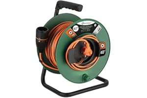 Electraline 49248 Bęben kablowy 40 m, 2 x 1,5 z gniazdkiem elektrycznym, system blokady przyłącza prądu, ponieważ zapobiega przypadkowemu odłączeniu podłączonego urządzenia podczas użytkowania