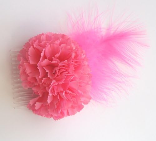HOT PINK FLOWER, FEATHER FASINATOR HAIR SLIDE COMB Weddings Races Party. WE HAVE 12 DIFFERENT COLOURS IN OUR STORE
