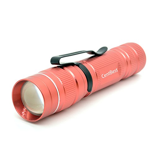 CentBest mini torcia a LED torcia 7W 500 lumen dello zoom del fuoco della lampada della luce 3 modalità con un clip del cappello (rosso)
