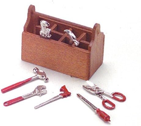 STAHE CARRY HANDLE MINIATURE TOOL BOX WITH 8 ASSORTED TOOLS TO PLACE IN YOUR FAIRY GARDEN D1173