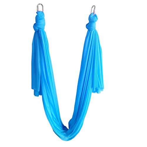 Hamaca Wellsem de 5 m de descompresión, inversión, gravedad, aérea, tracción, para yoga, gimnasio, columpio swing con mosquetones para hogar y deportes al aire libre para moldear el cuerpo, azul celeste