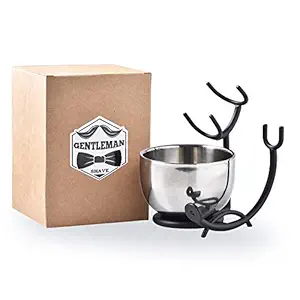 Men?��s Shaving Brush Stand and Bowl, 2 Pcs Steel Shaving Brush Razor Holder and Shaving Bowl