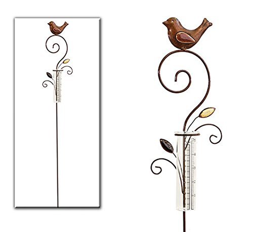 Regenmesser Metall / Gartenstecker Gartendeko Rostoptik mit Vogel