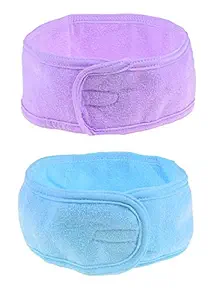 Womens Polycotton Facial Headbands, Stretchable Elasticized Facial Band For Women Men,Facial Head Band Adjustable - Pack of 2 colour may vary